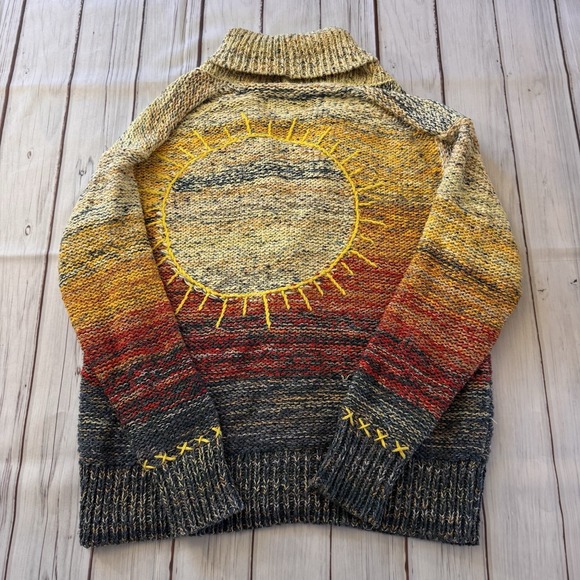Anthropologie Pilcro Sunset Ombre Shawl Cardigan Small Chunky Knit Boho RARE - Picture 2 of 10